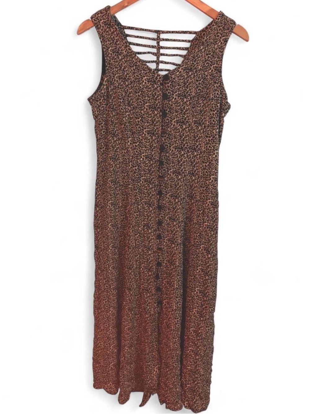 Vintage Dressbarn Brown Leopard Print Maxi Dress with Strappy Back